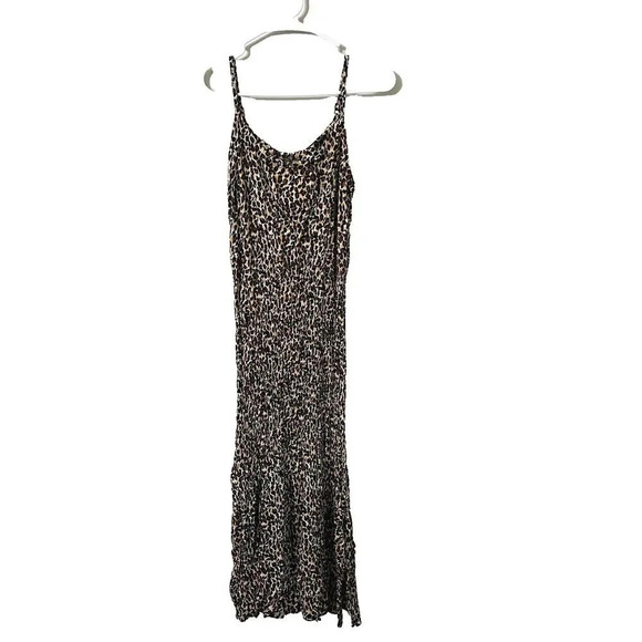 Los Mayas Womens Slinky Leopard Slip Dress S/M Maxi Sleeveless Animal Cotton - Picture 1 of 7